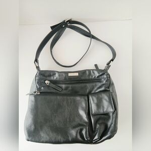 Via Roma Black Faux Leather Crossbody Shoulder Handbag